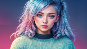 Blue hair, Asian Girl, AI art, Blue eyes, 4K wallpaper