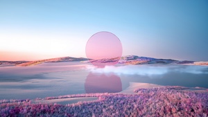 Pink aesthetic, Sunset, Landscape, Lake, Purple aesthetic, Body of Water, 4K wallpaper