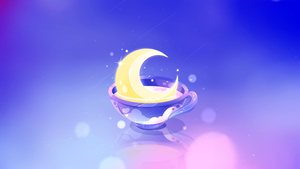 Dreamy, Crescent Moon, Aesthetic, Tea cups, Glowing, Celestial, Magical, Sparkling, Blue gradient, Gradient background, 4K wallpaper