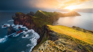 Scenic Spot, Sunset, Cliff, Ocean, Madeira Island, Portugal, 4K wallpaper