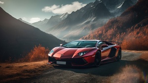 Lamborghini Aventador, Orange aesthetic, Autumn background, Roadway, Autumn Scenery, AI art, 4K wallpaper