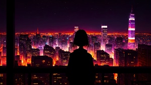 Buildings, Night, Ai Girls, Ai, Artist, Artwork, Digital Art, Pixiv, 4K wallpaper
