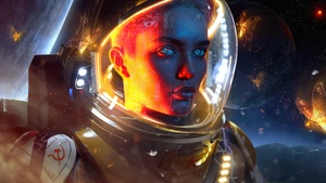 Cyborg, Woman, Concept Art, Space suit, Astronaut, Outer space, 4K wallpaper