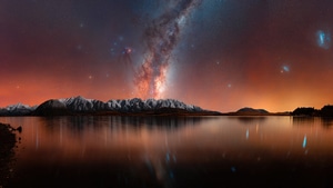 Mountains, Stars, Sky, Reflection, Nature, 4K wallpaper