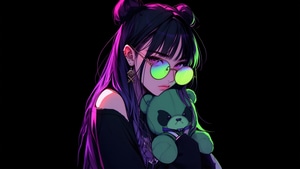 Anime Girl, Anime, Neon, Dark, Black, Artist, Artwork, Digital Art, 4K wallpaper