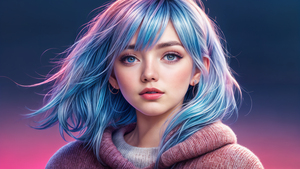 Asian Girl, AI art, Blue hair, Blue eyes, 4K wallpaper