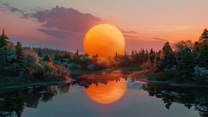 Reflection, Sunset, Artist, Artwork, Digital Art, 4K wallpaper