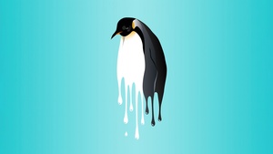 Penguin, Drippy, Turquoise background, 4K wallpaper