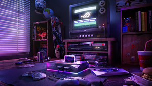 Retro, Gaming room, Gaming console, ASUS ROG, Republic of Gamers, Cozy, Aesthetic interior, 4K wallpaper