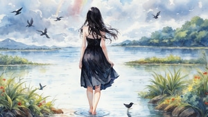 Anime Girl, Anime, Lake, Rainbow, Artist, Artwork, Digital Art, Deviantart, 4K wallpaper