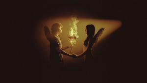 Angel, Couple, Love, Fire, Artist, Artwork, Digital Art, Logo, 4K wallpaper