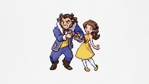 Beauty And The Beast, 8 Bit, Movies, Minimalism, Minimalist, White, Artist, Artwork, Digital Art, 4K wallpaper