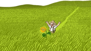 Farmer, Field, Sunflower, Happy, Artist, Artwork, Digital Art, 4K wallpaper
