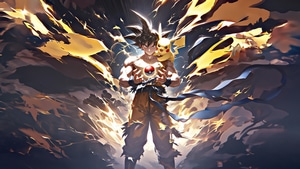 Goku, Pikachu, Artist, Artwork, Digital Art, Anime, 4K wallpaper