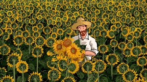 Sunflower, Field, Farmer, Artist, Artwork, Digital Art, 4K wallpaper