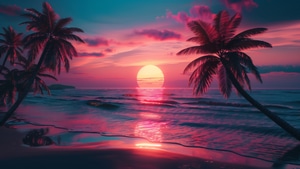 Synthwave, Palm, Trees, Sunset, Ai, Artist, Artwork, Digital Art, 4K wallpaper