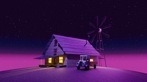 Windmill, Synthwave, Vaporwave, Artist, Artwork, Digital Art, Nature, 4K wallpaper