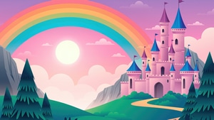 Castle, Rainbow, Artist, Artwork, Digital Art, 4K wallpaper