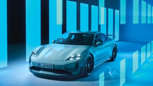 Porsche Taycan Turbo GT, Weissach package, Cyan background, 4K wallpaper