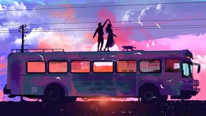 Couple, Love, Bus, Artist, Artwork, Digital Art, Artstation, 4K wallpaper