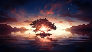 Artist, Artwork, Tree, Digital Art, Nature, Sunset, Sunrise, Artstation, 4K wallpaper