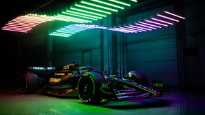 Mercedes-AMG F1 W14 E Performance, Neon Lights, Formula E racing car, Electric Race Cars, 4K wallpaper