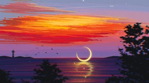 Relaxing, Reflection, Lighthouse, Birds, Sunset, Airplane, Artist, Artwork, Digital Art, 4K wallpaper