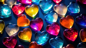 Love hearts, 3D Art, Colorful hearts, Blue background, AI art, 4K wallpaper