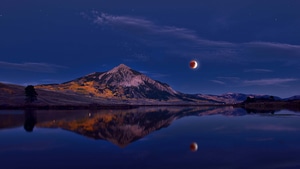 Eclipse, Moon, Mountains, Reflection, Nature, 4K wallpaper