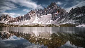 Italy, Dolomite mountains, Body of Water, Reflections, 4K wallpaper