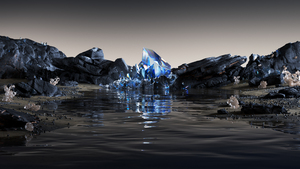 Midnight Blue, Landscape, Surreal, Crystal, Body of Water, 4K wallpaper