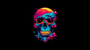 Colorful, Skull, AI art, Black background, AMOLED, 4K wallpaper