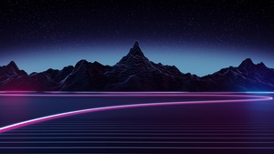 Neon, Highway, Outrun, Synthwave, Mountain range, Digital Art, Ultrawide, 4K wallpaper