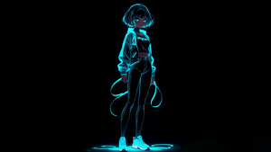 Neon, Anime girl, Black background, AMOLED, 4K wallpaper