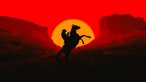 Cowboy, Silhouette, Sunset, Red Dead Redemption, Western, 4K wallpaper