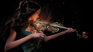 Fantasy girl, Playing violin, WLOP, Princess, 4K wallpaper