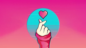 Vaporwave, Finger heart, Pink aesthetic, K-pop, Glitch art, Retro style, 4K wallpaper