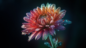Chrysanthemum, Digital flower, Dew Drops, Bokeh Background, 4K wallpaper
