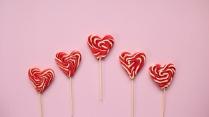 Heart shape, Candies, Heart Candies, Lollipop, Pastel pink, Red hearts, 4K wallpaper