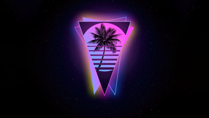 Miami, Outrun, Palm tree, AMOLED, Black background, Neon glow, Geometric, Triangles, 4K wallpaper