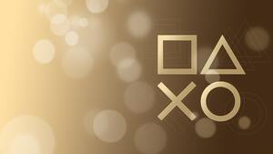 Symbols, Joystick, PlayStation, Golden yellow, Golden background, 4K wallpaper