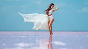 White Dress, Lake, Girls, Model, 4K wallpaper