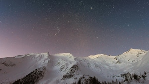 Mountains, Snow, Stars, Nature, 4K wallpaper