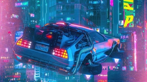 Delorean, Cars, Scifi, Cyberpunk, Neon, Artist, Artwork, Digital Art, 4K wallpaper