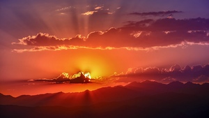 Golden hour, Sunset, Scenic, Sun rays, Evening sky, 4K wallpaper