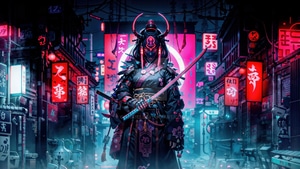 Artist, Artwork, Digital Art, Neon, Samurai, Deviantart, 4K wallpaper