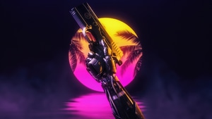 Synthwave, Vaporwave, Guns, Artist, Artwork, Digital Art, 4K wallpaper