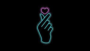 Glowing, Finger heart, K-pop, Pink Heart, AMOLED, Black background, 4K wallpaper