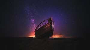 Boat, Galaxy, Artist, Artwork, Digital Art, 4K wallpaper