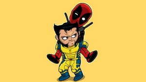 Wolverine, Deadpool, Superheroes, Yellow, Minimalism, Minimalist, Artist, Artwork, Digital Art, 4K wallpaper